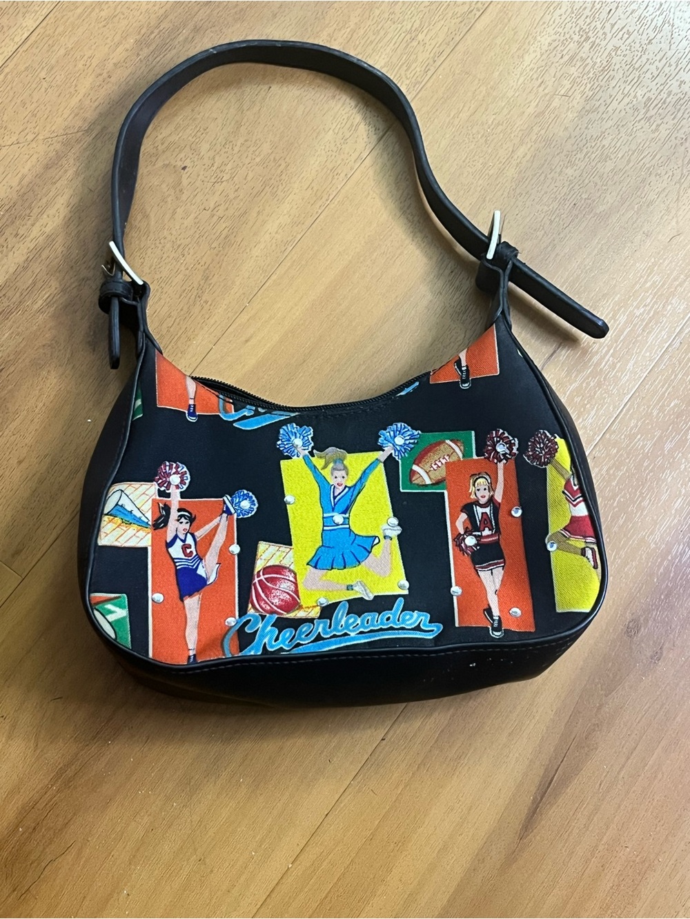 Y2K Cheerleader Novelty Hobo Bag - Rhinestone Details & Varsity Vibe
